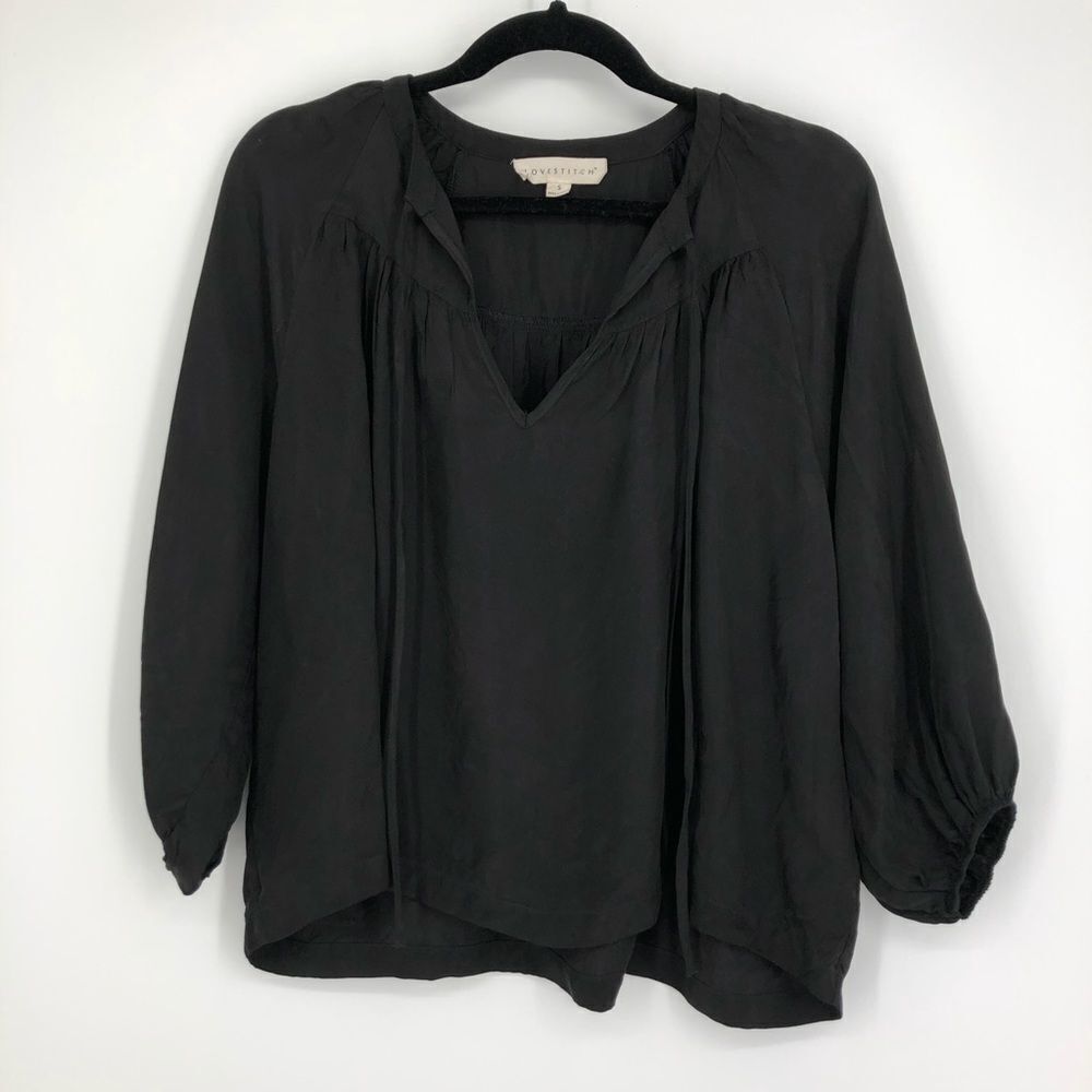 ‎LOVESTITCH Black Tie Neck Peasant Top